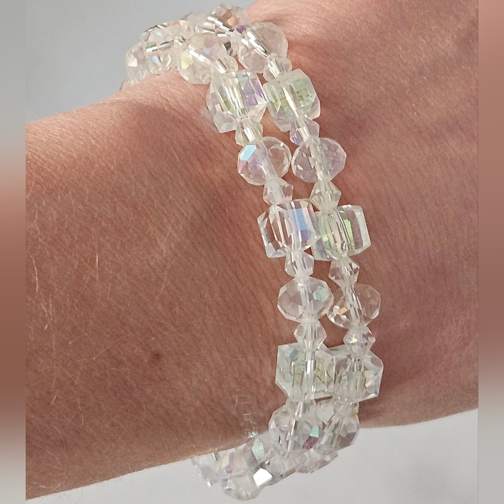 Iridescent Beaded Bracelets w/ Silver Hardware- Set Of 2